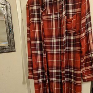 Orange Plaid Grunge Duster/Button Up Dress